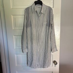CAbi Gray Casual Button Down Shirt Dress with Classic Stripes